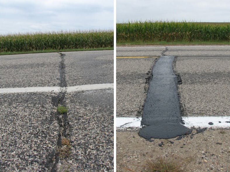 Transverse crack before and after Mastic One application